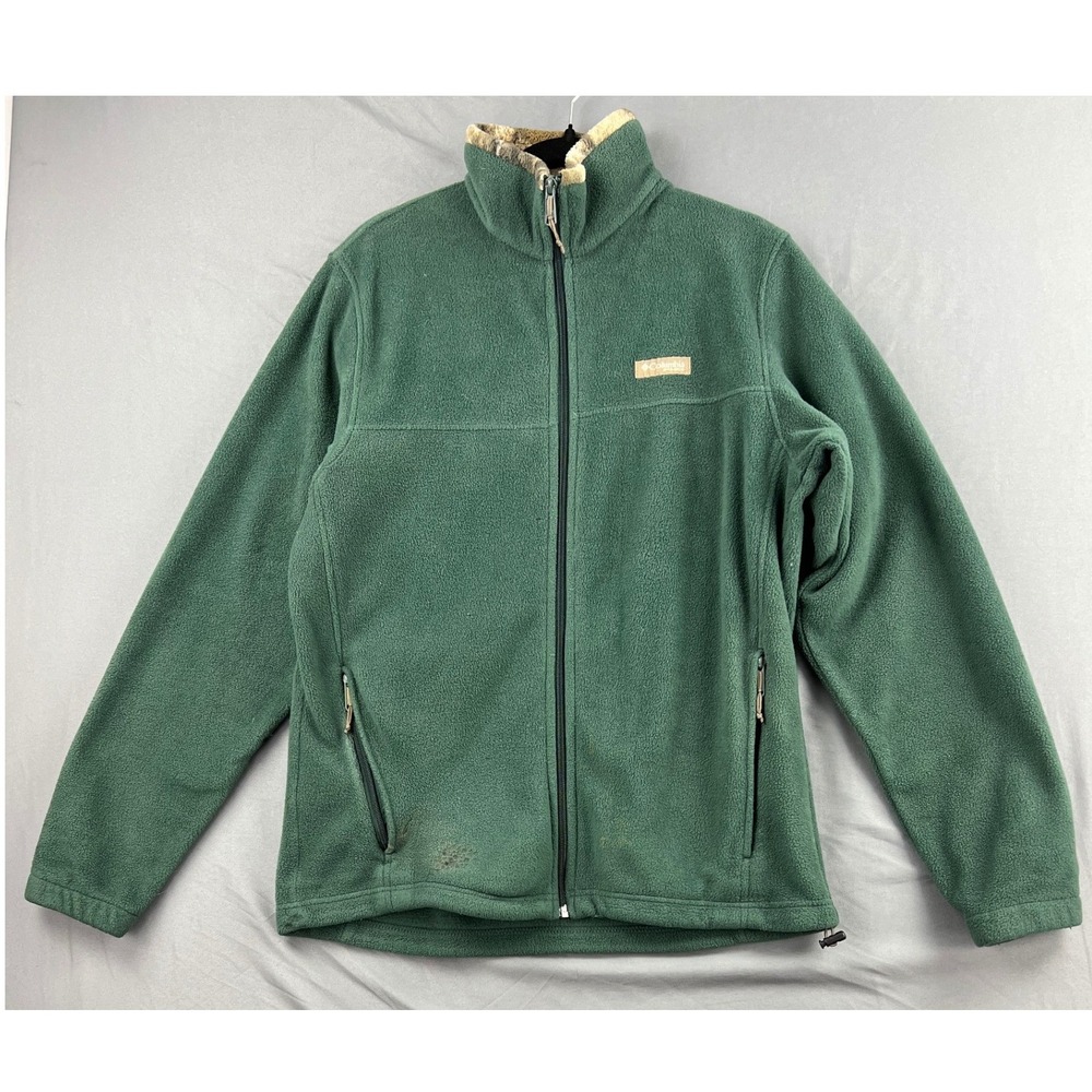 Columbia Fleece Jacket Mens Medium Full Zip Green Camo Trim Fair